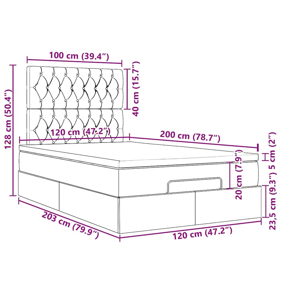 Cadre de lit ottoman et matelas gris foncé 120x200 cm velours - 18