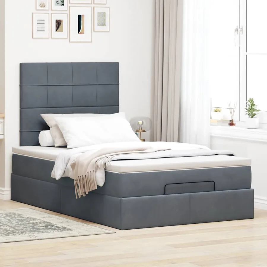 Cadre de lit ottoman et matelas gris foncé 120x200 cm velours - 3