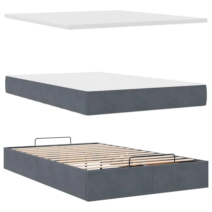 Cadre de lit ottoman et matelas gris foncé 120x200 cm velours - 12
