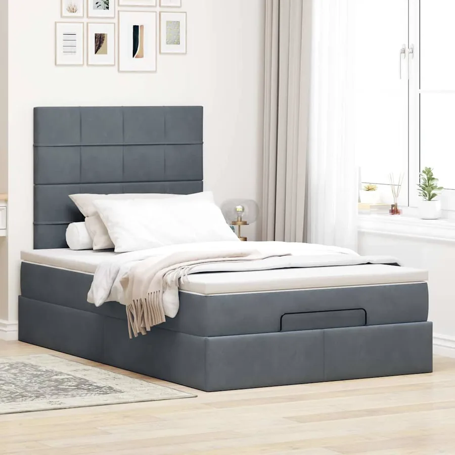 Cadre de lit ottoman et matelas gris foncé 120x200 cm velours - 4