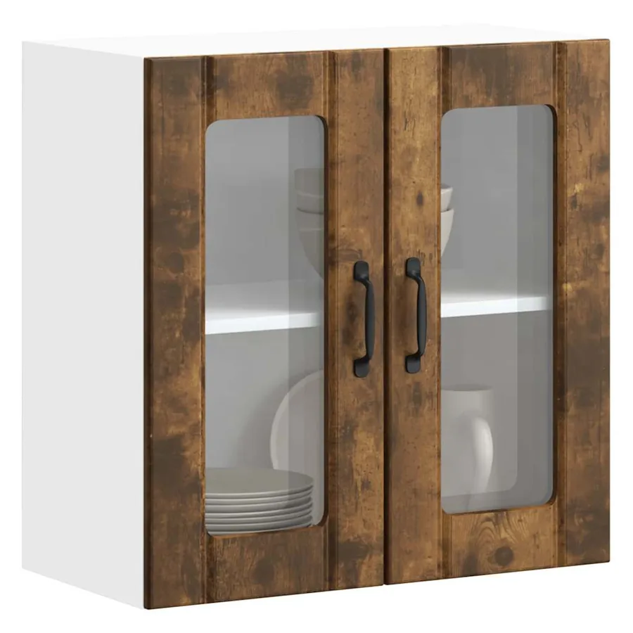 Armoire murale de cuisine avec porte vitrée "Lucca" Chêne fumé Bois d'ingénierie