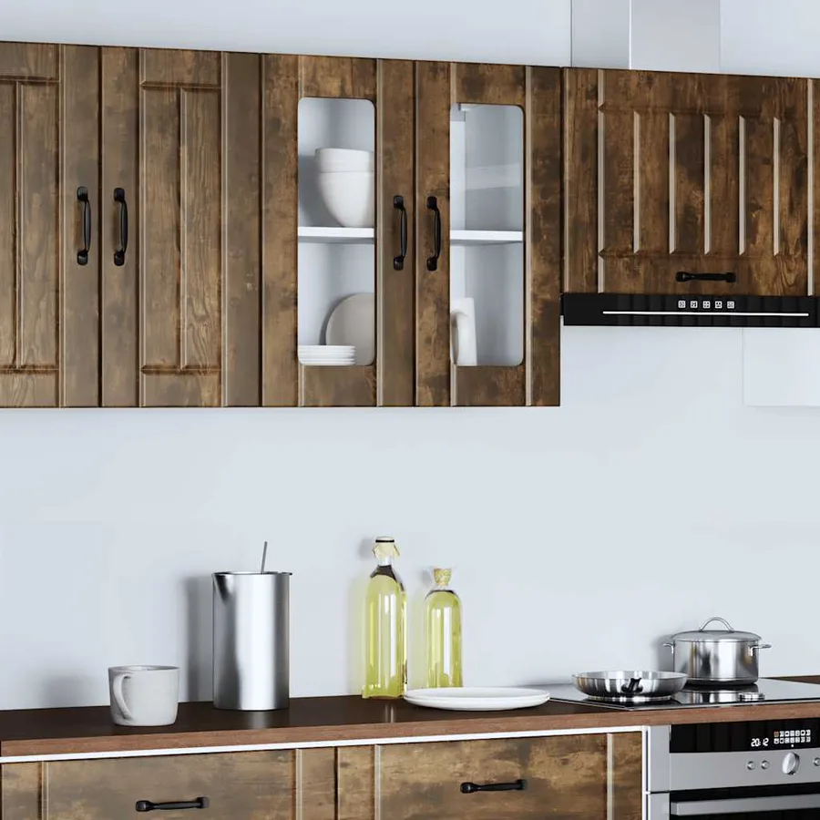 Armoire murale de cuisine avec porte vitrée "Lucca" Chêne fumé Bois d'ingénierie - 4