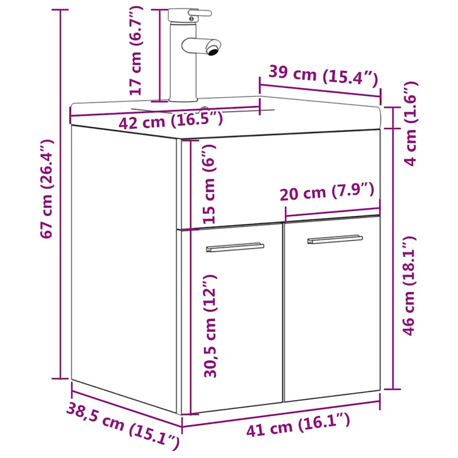 Armoire lavabo de salle de bain avec bassin intégré et robinet - 10