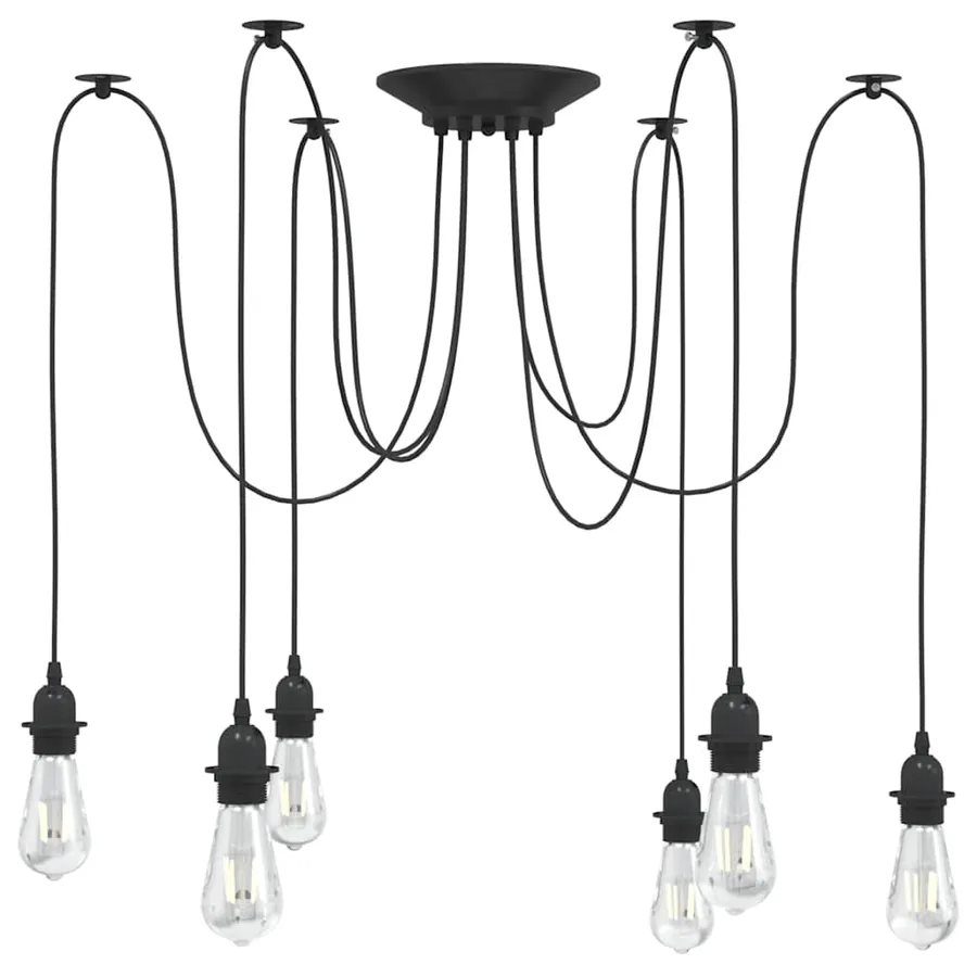 Lampe suspendue avec 6 porte-lampes E27 noir métal