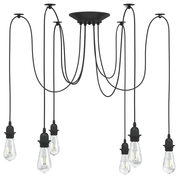 Lampe suspendue avec 6 porte-lampes E27 noir métal