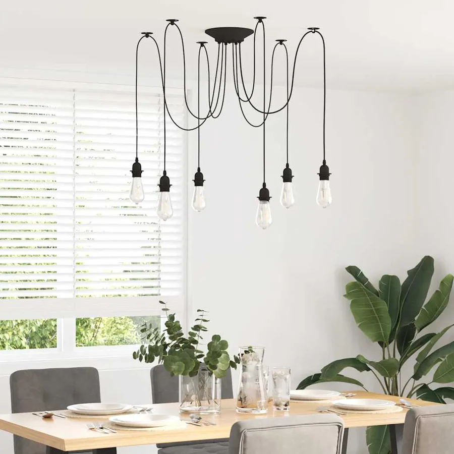 Lampe suspendue avec 6 porte-lampes E27 noir métal - 3