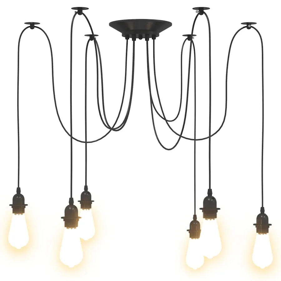 Lampe suspendue avec 6 porte-lampes E27 noir métal - 6