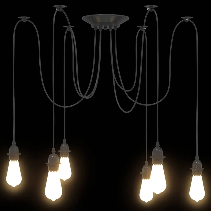 Lampe suspendue avec 6 porte-lampes E27 noir métal - 7