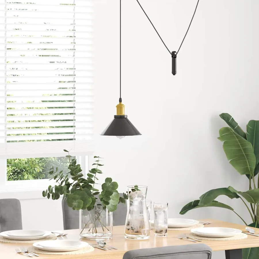 Lampe suspendue réglable hauteur E27 noir brillant Ø22 cm métal - 3