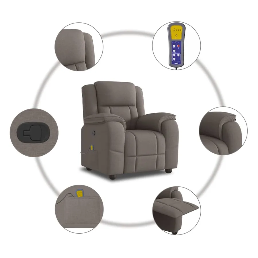 Fauteuil de massage inclinable Taupe Tissu - 8