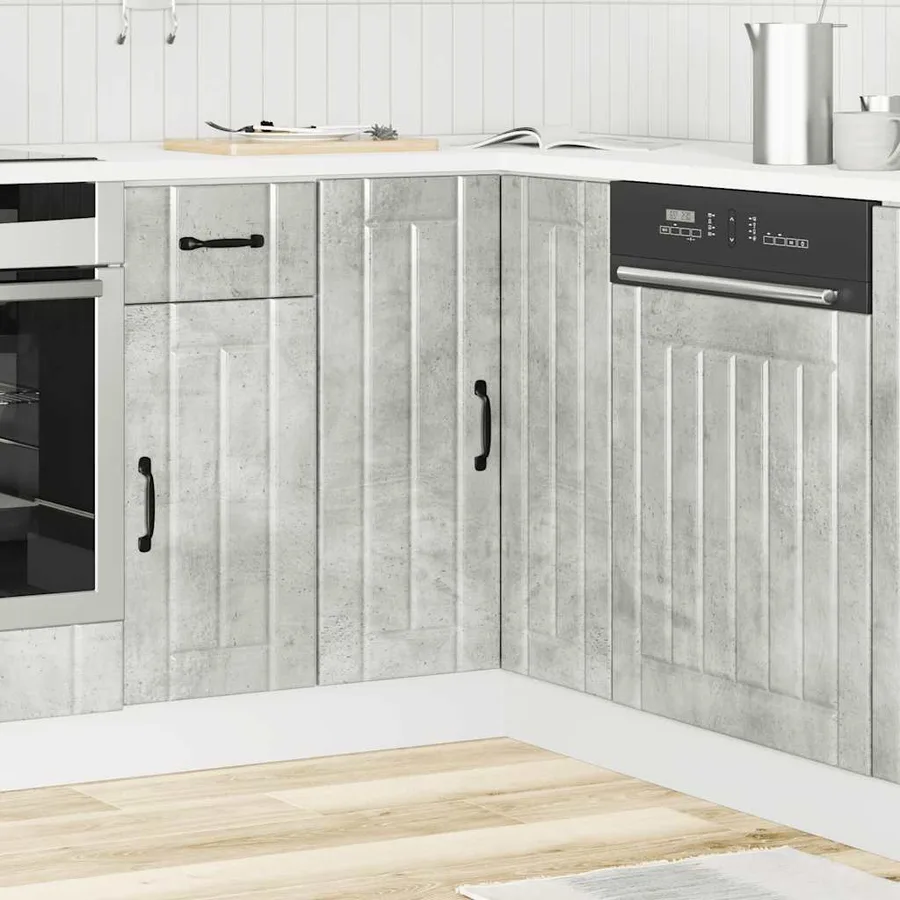 Armoire d'angle de cuisine Lucca gris béton bois d'ingénierie - 3