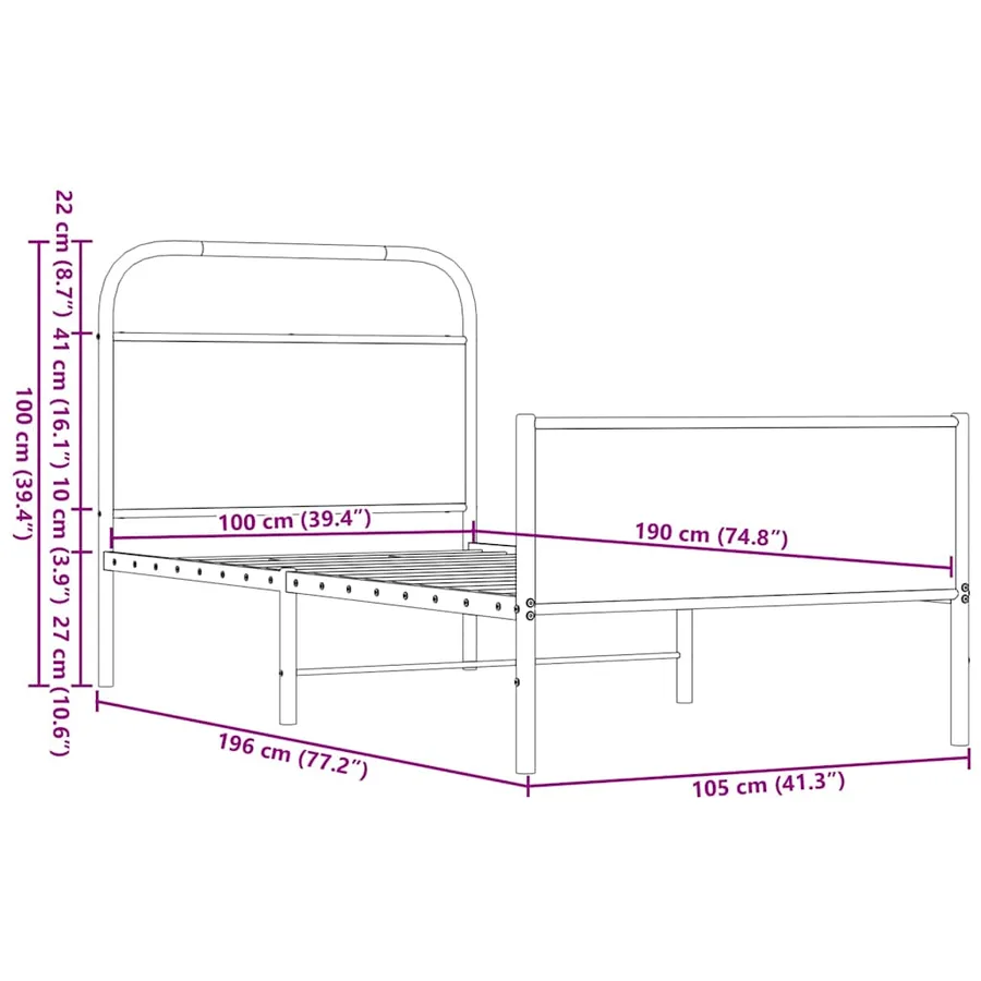 Cadre de lit sans matelas 100x190 cm chêne marron - 9
