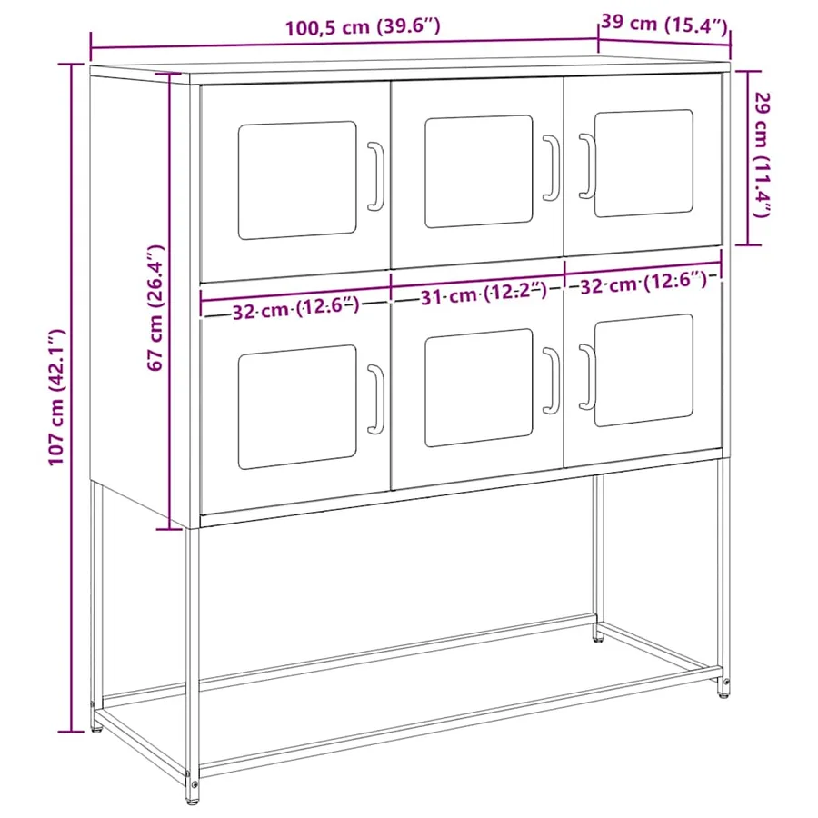 Buffet noir 100,5x39x107 cm acier laminé à froid - 14