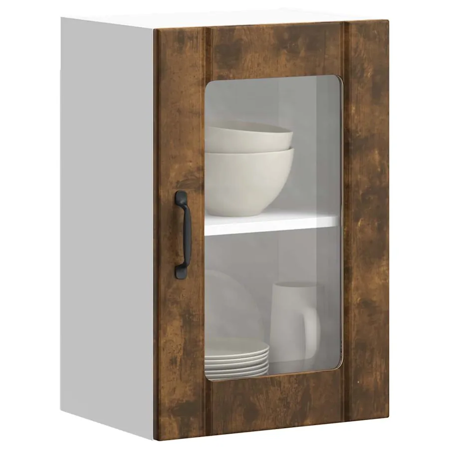 Armoire murale de cuisine avec porte en verre Lucca chêne fumé