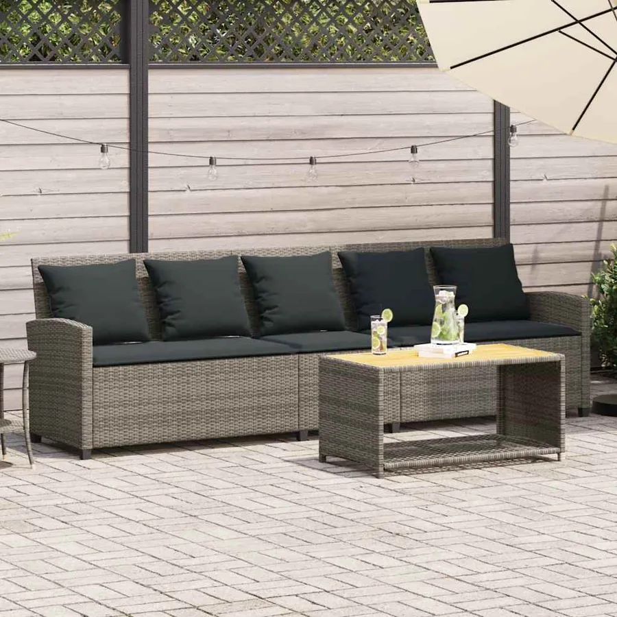 Canapé de jardin avec coussins 5 places gris résine tressée
