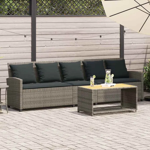 Canapé de jardin avec coussins 5 places gris résine tressée