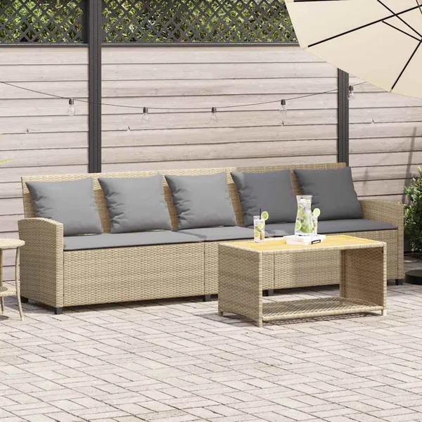 Canapé de jardin avec coussins 5 places beige résine tressée