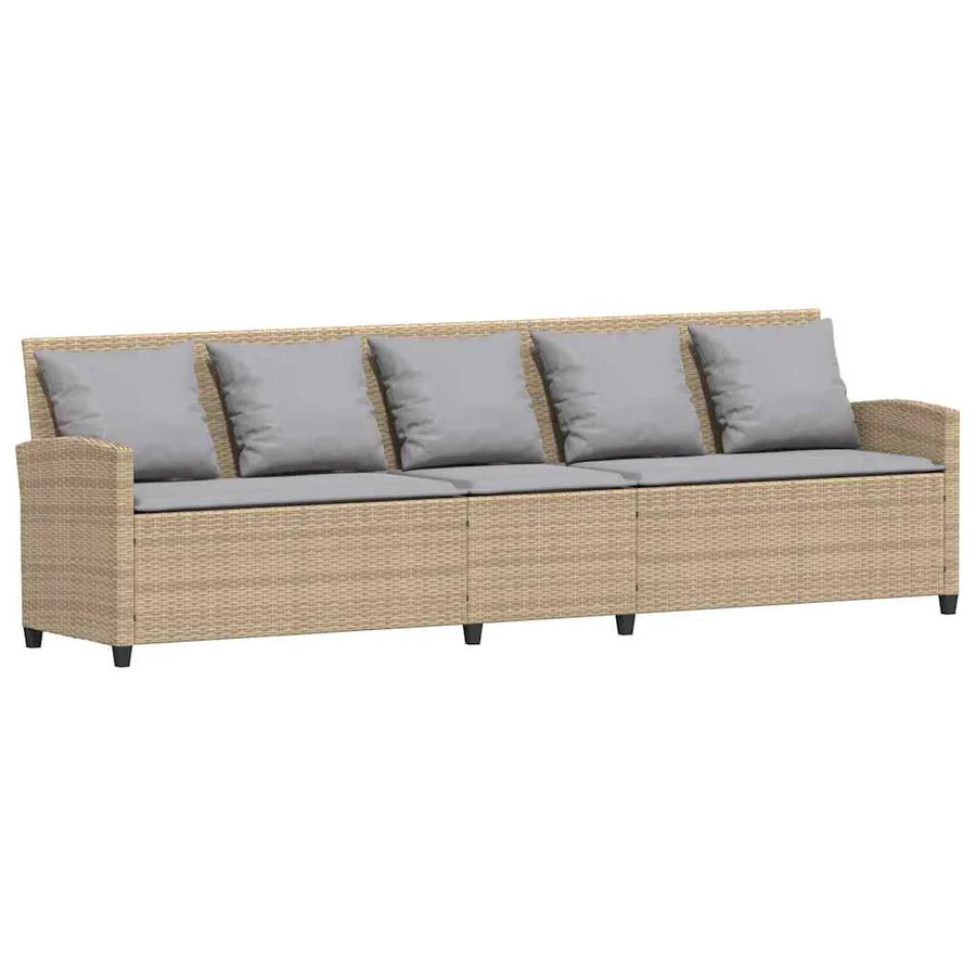 Canapé de jardin avec coussins 5 places beige résine tressée - 2