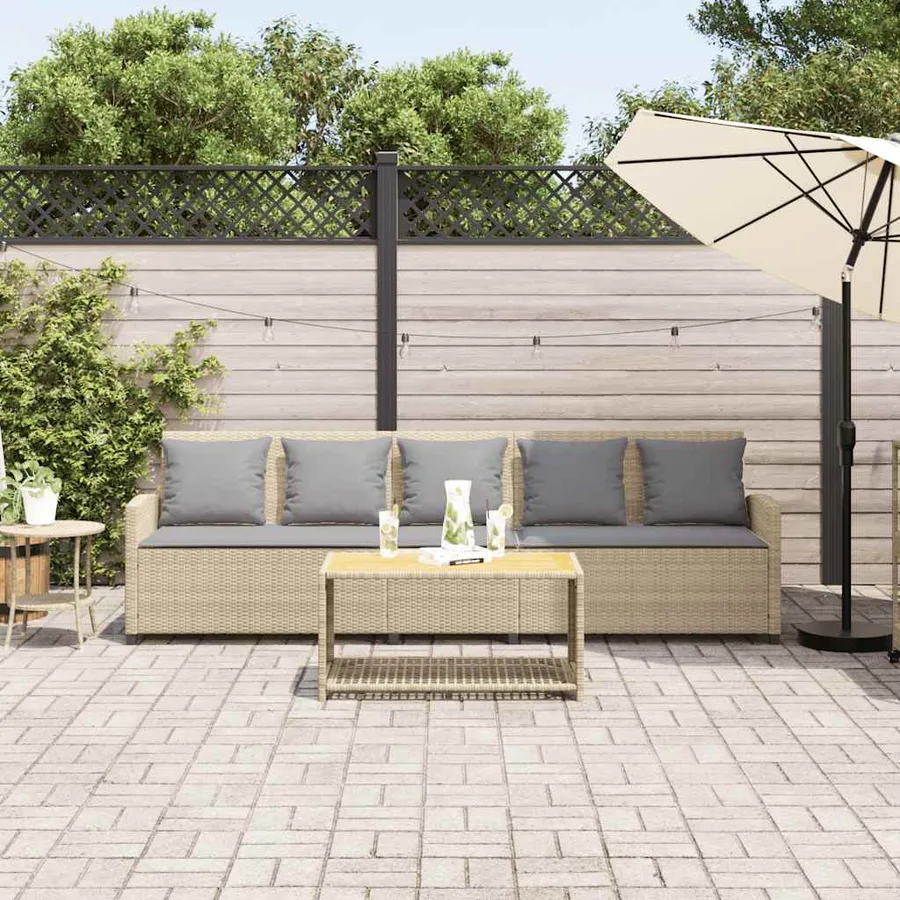 Canapé de jardin avec coussins 5 places beige résine tressée - 3