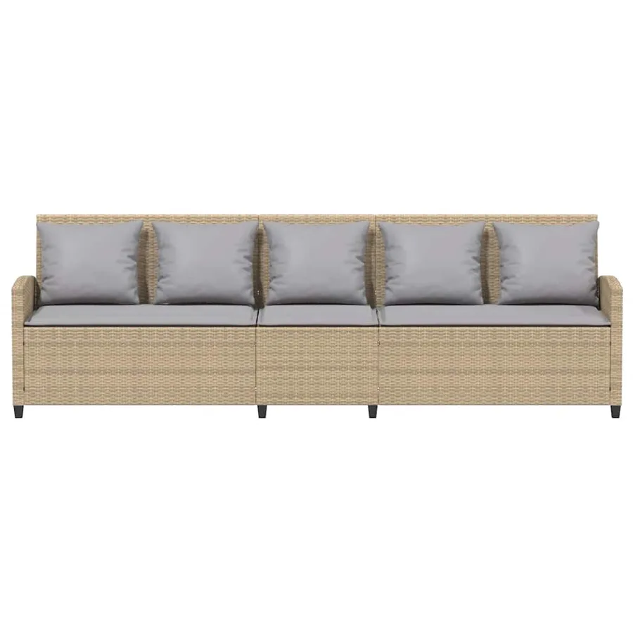 Canapé de jardin avec coussins 5 places beige résine tressée - 4