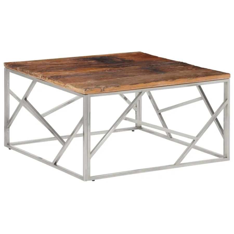 Table basse argenté inox et bois de mélèze massif - 2