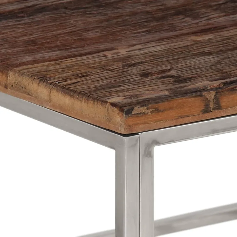 Table basse argenté inox et bois de mélèze massif - 5