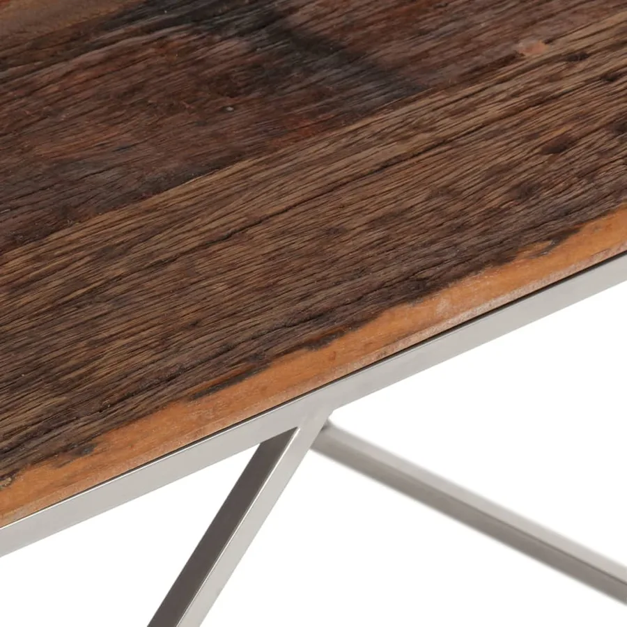 Table basse argenté inox et bois de mélèze massif - 7