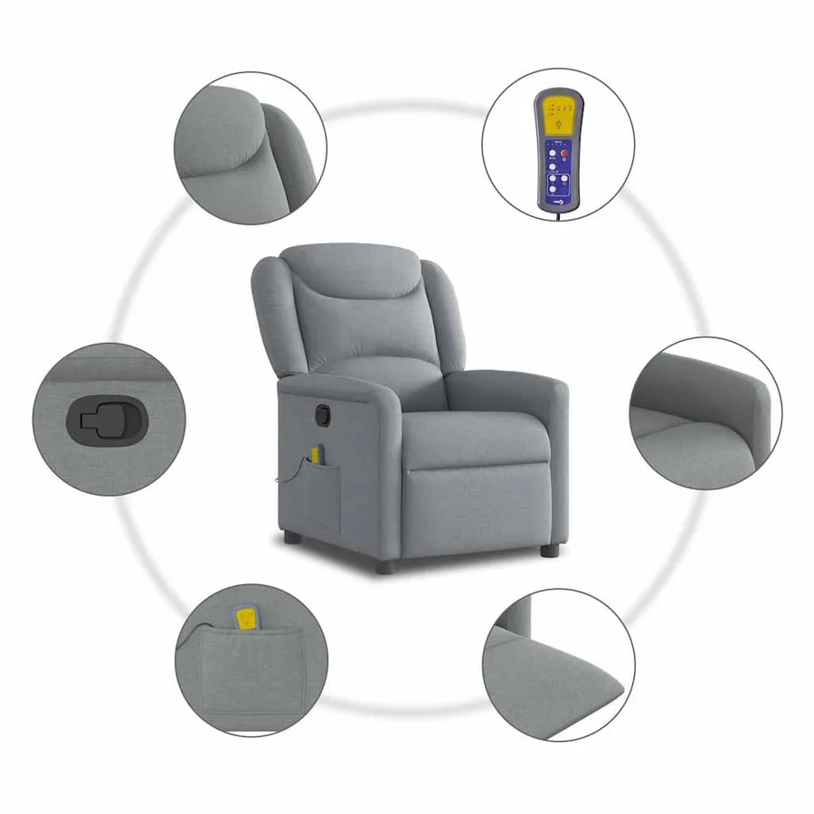 Fauteuil de massage inclinable Gris clair Tissu - 8