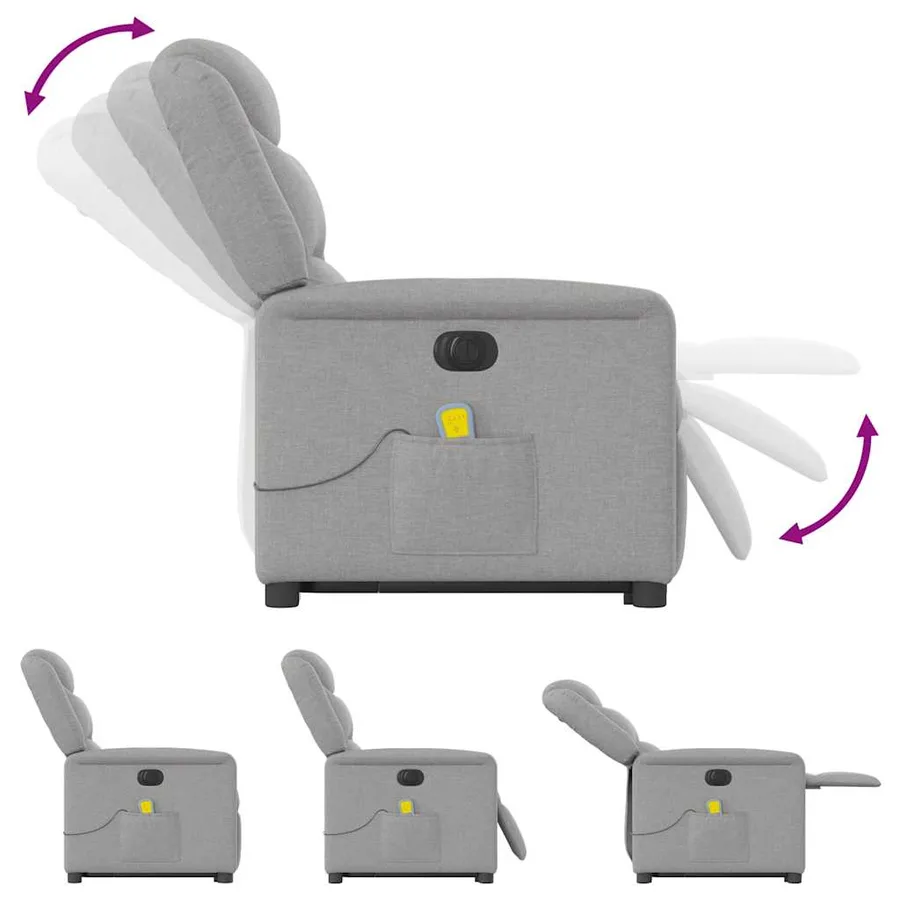 Fauteuil inclinable de massage électrique gris nuage tissu - 10