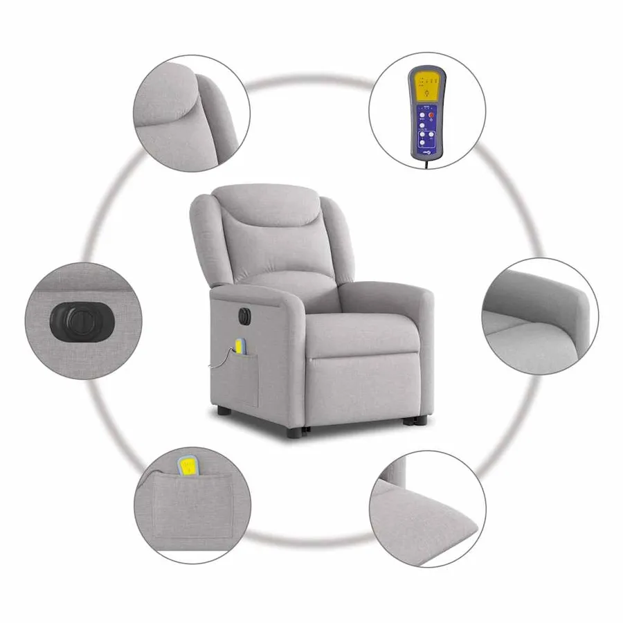 Fauteuil inclinable de massage électrique gris nuage tissu - 11
