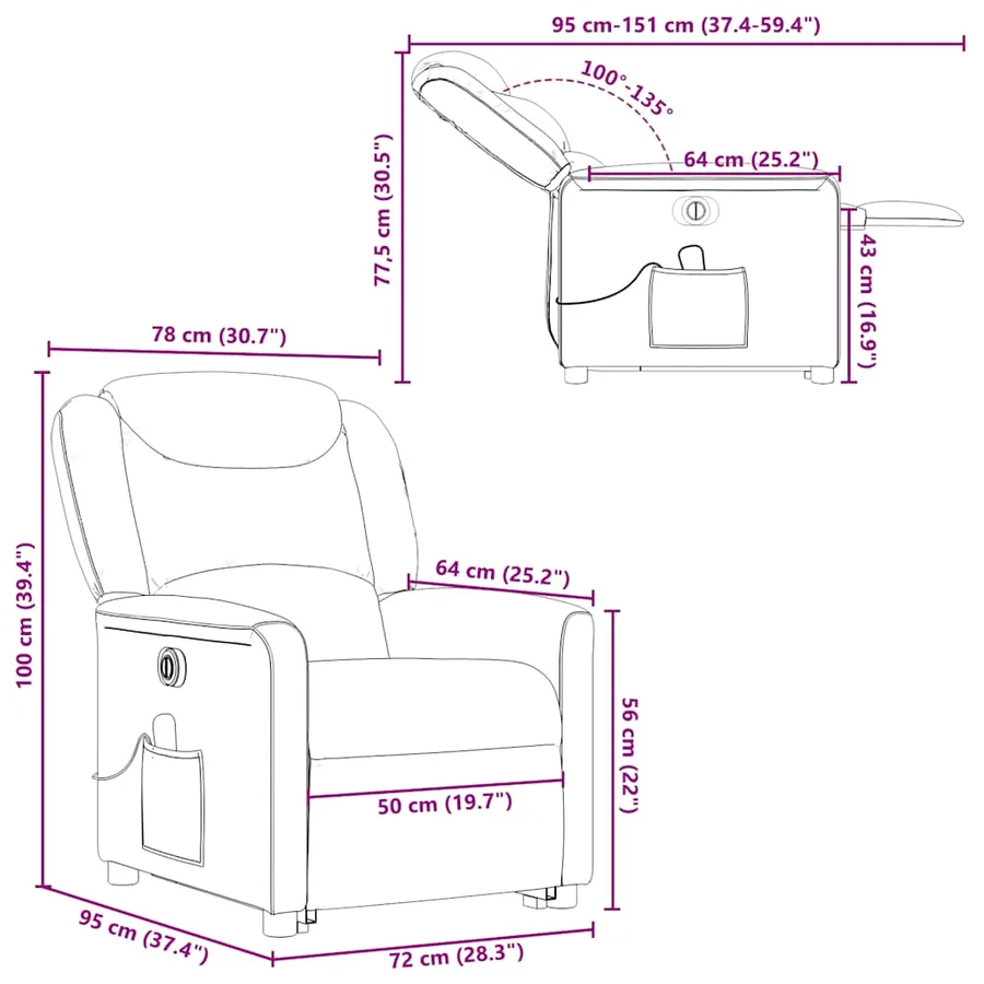 Fauteuil inclinable de massage électrique gris nuage tissu - 17