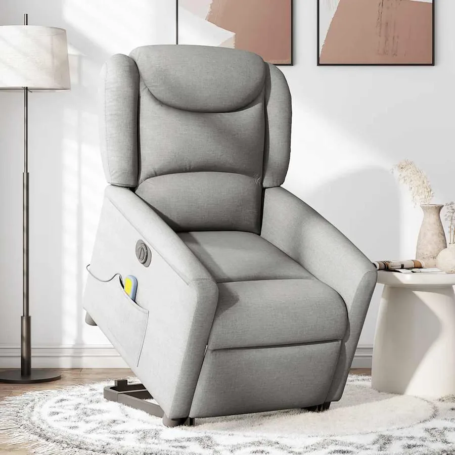 Fauteuil inclinable de massage électrique gris nuage tissu - 2
