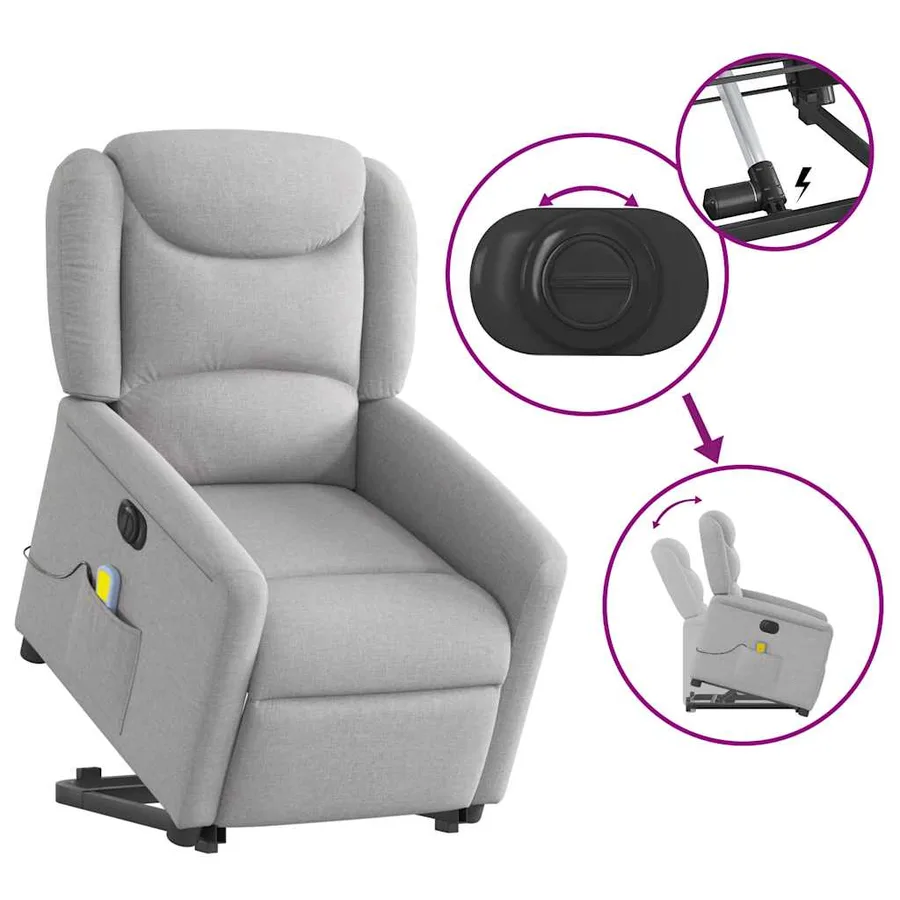 Fauteuil inclinable de massage électrique gris nuage tissu - 8