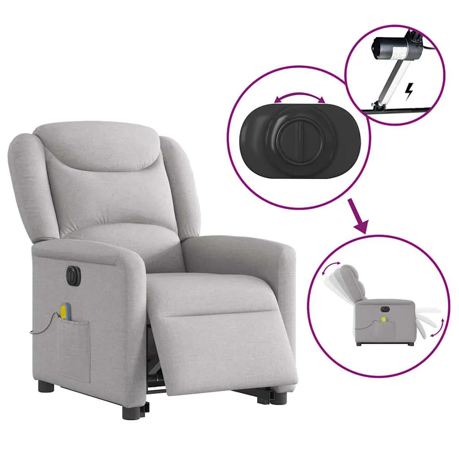 Fauteuil inclinable de massage électrique gris nuage tissu - 9