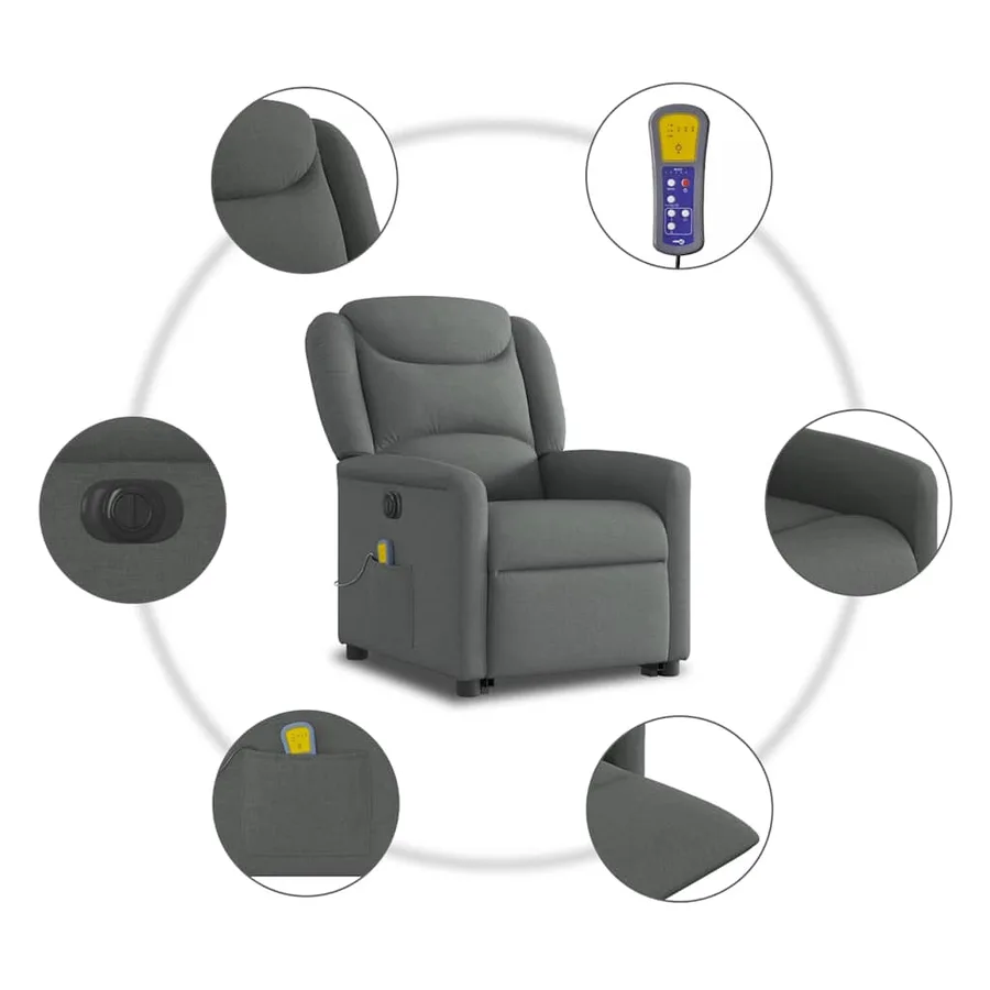 Fauteuil inclinable de massage électrique Gris foncé Tissu - 11