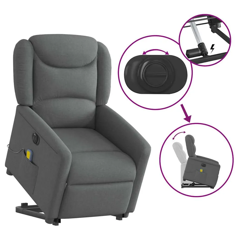 Fauteuil inclinable de massage électrique Gris foncé Tissu - 8