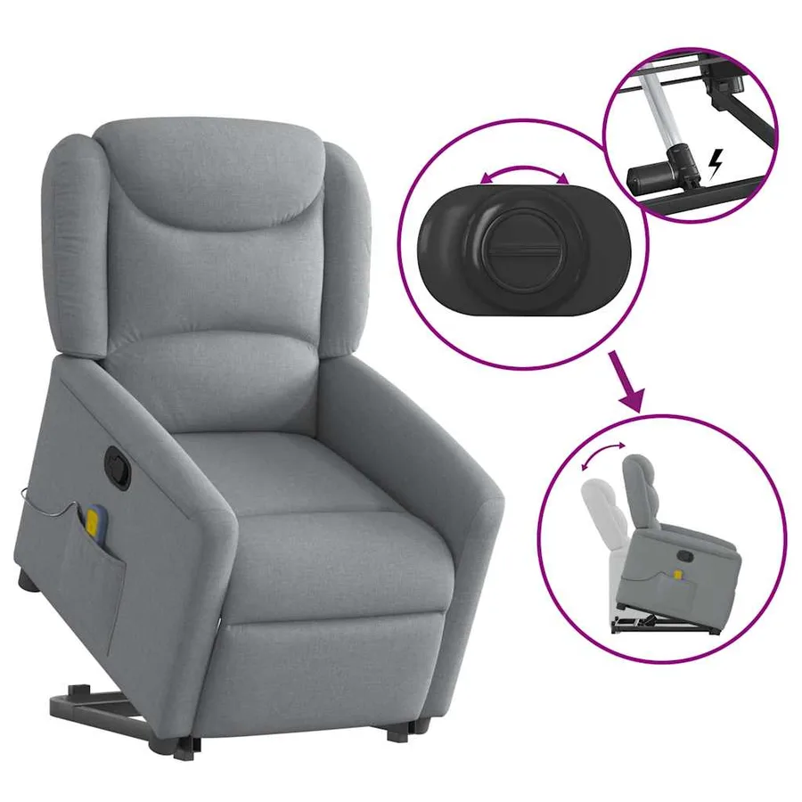 Fauteuil de massage inclinable Gris clair Tissu - 8