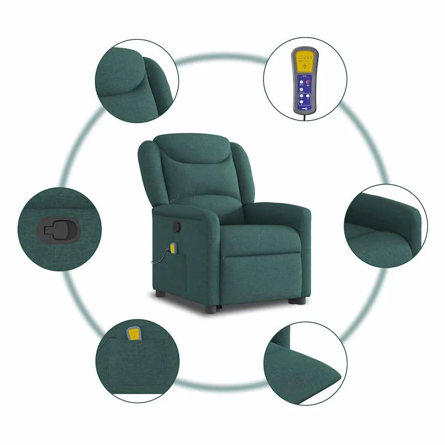 Fauteuil inclinable de massage Vert foncé Tissu - 10