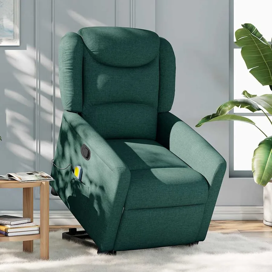 Fauteuil inclinable de massage Vert foncé Tissu - 2