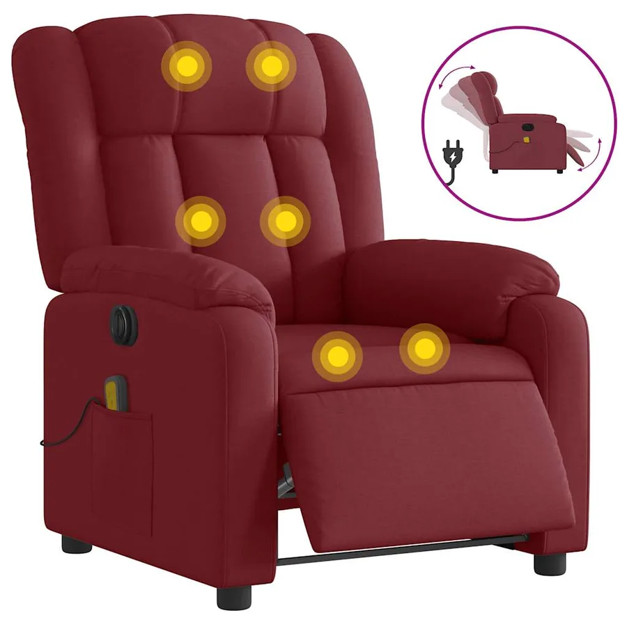 Fauteuil de massage inclinable électrique Rouge bordeaux Tissu - 2