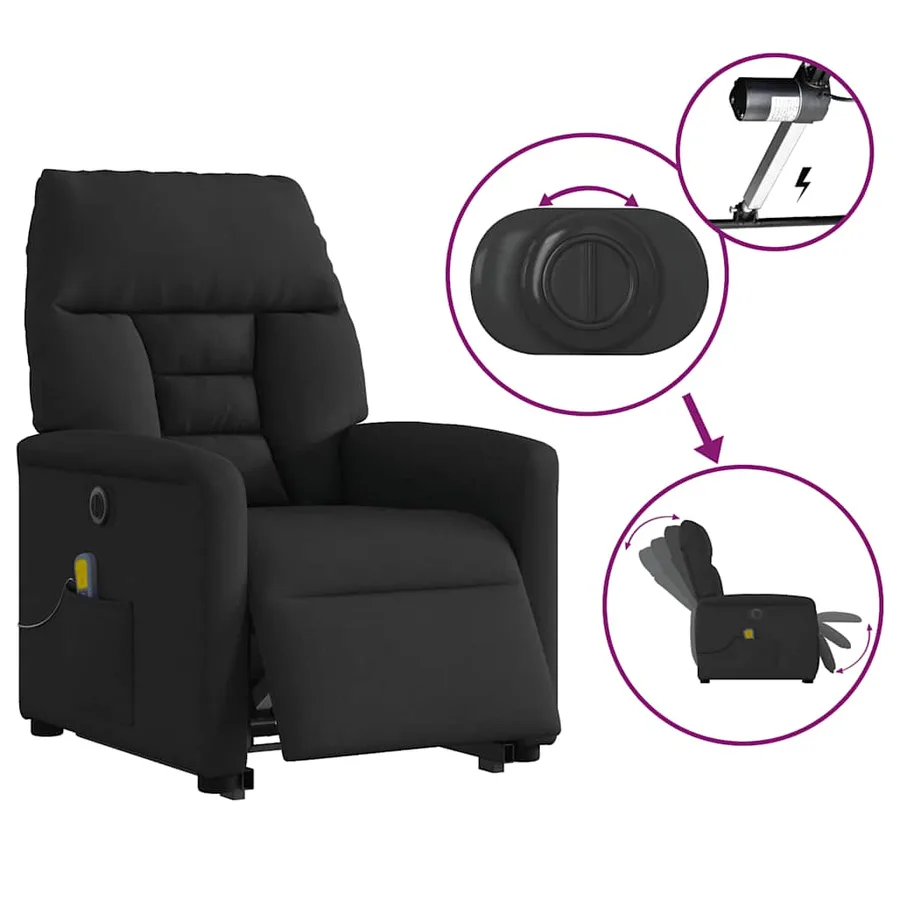Fauteuil inclinable de massage électrique Noir Tissu - 10