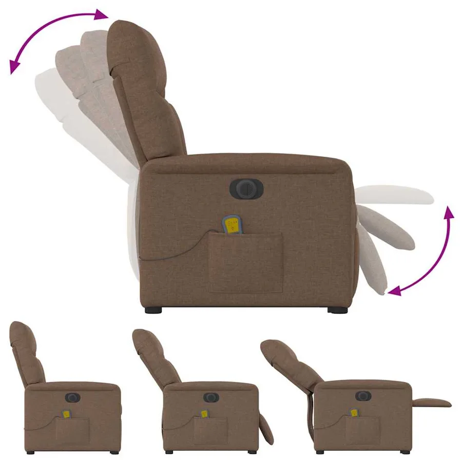 Fauteuil inclinable de massage électrique Marron Tissu - 8