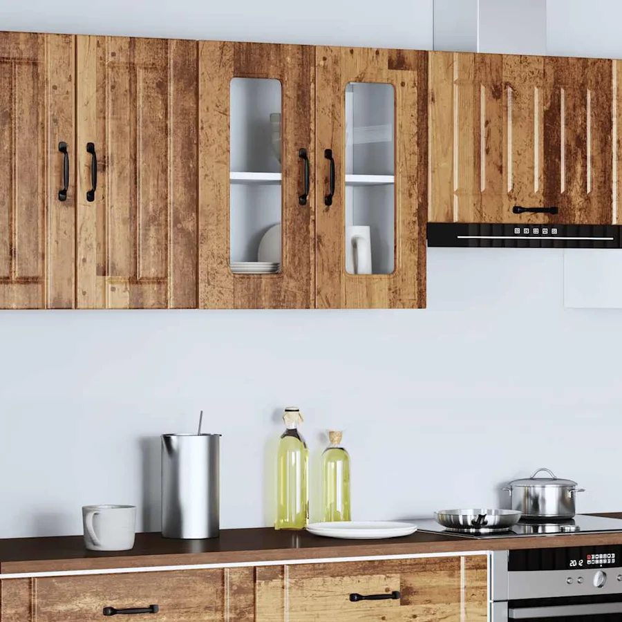 Armoire murale de cuisine avec porte vitrée "Kalmar" Bois d'ingénierie ancien - 3