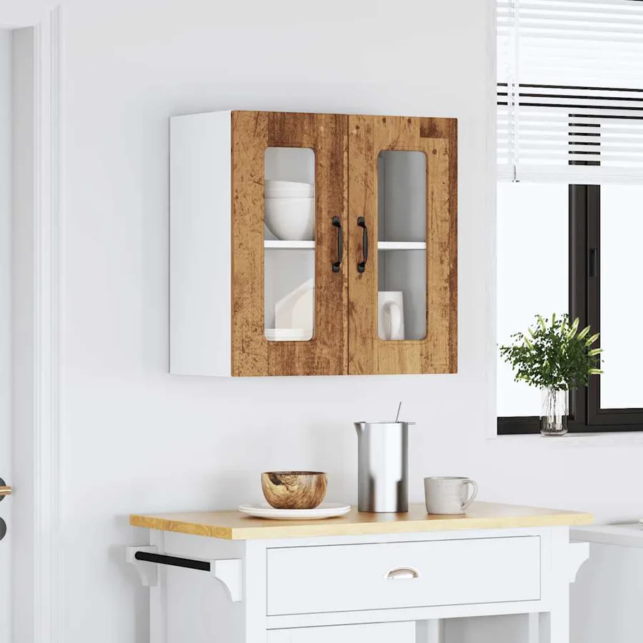 Armoire murale de cuisine avec porte vitrée "Kalmar" Bois d'ingénierie ancien - 4
