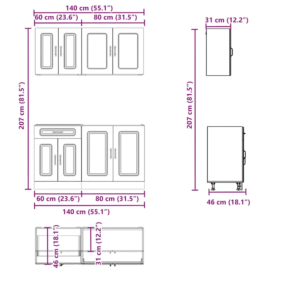 Ensemble d'armoires de cuisine 4 pcs Kalmar bois d'ingénierie - 7