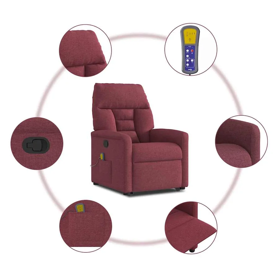 Fauteuil inclinable de massage Rouge bordeaux Tissu - 10