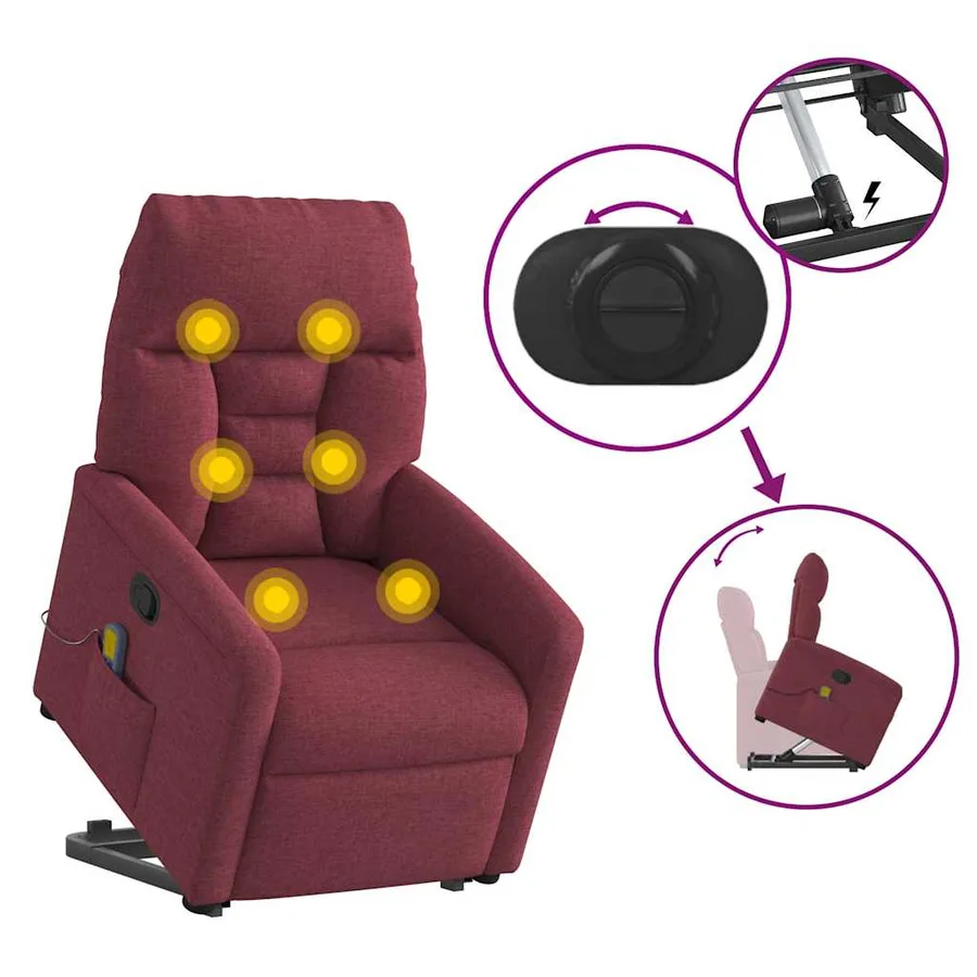 Fauteuil inclinable de massage Rouge bordeaux Tissu - 9
