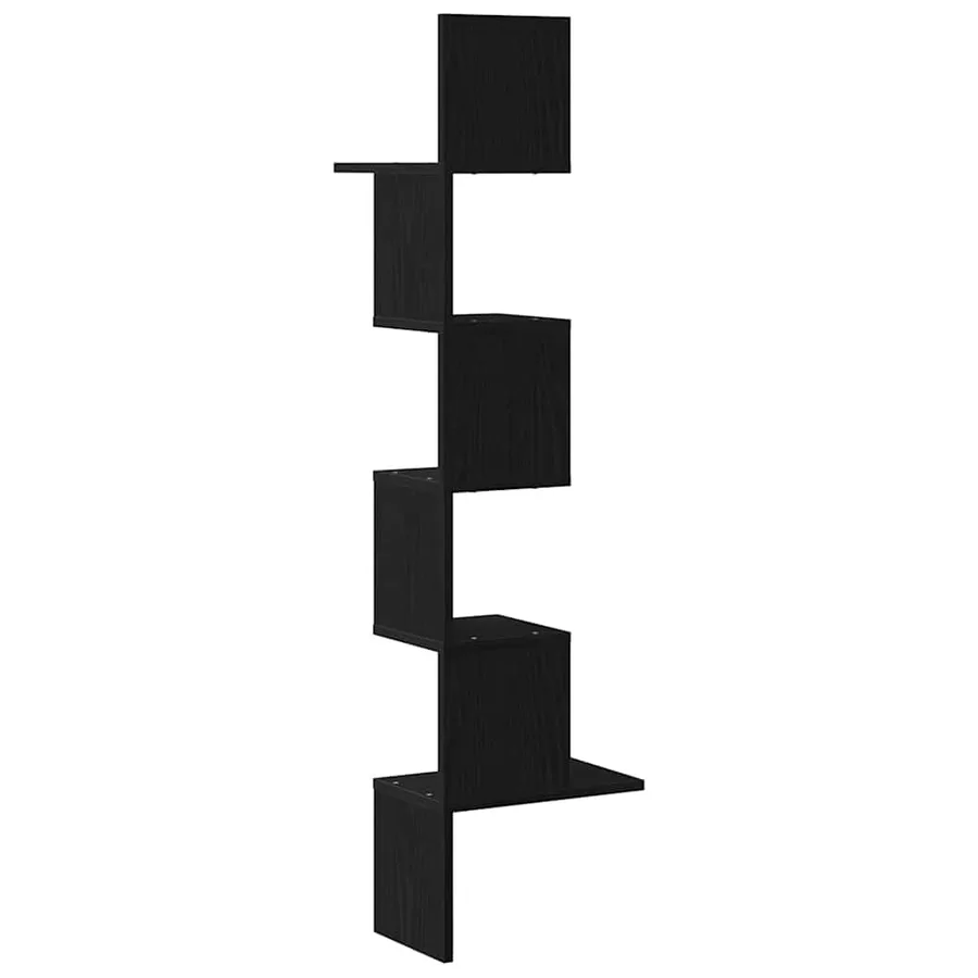 Étagère d'angle murale noir 32x32x127,5 cm bois d'ingénierie - 6