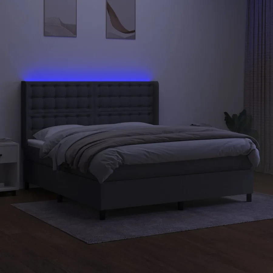 Sommier à lattes de lit matelas LED Gris foncé 160x200 cm Tissu - 3