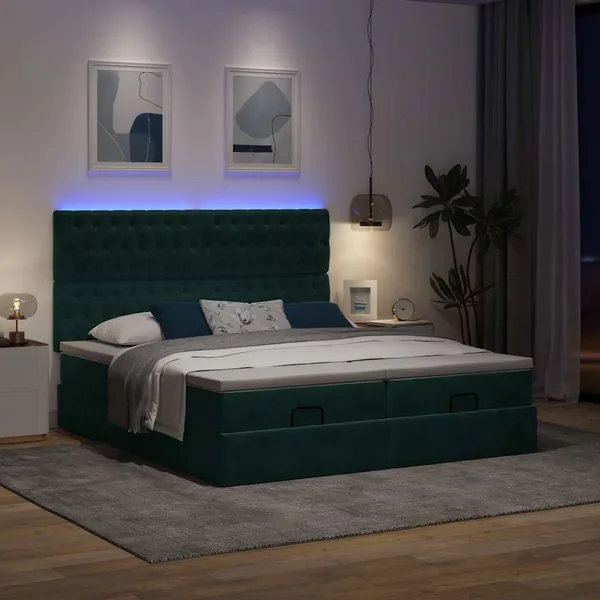 Cadre de lit ottoman avec matelas vert foncé 180x200cm velours